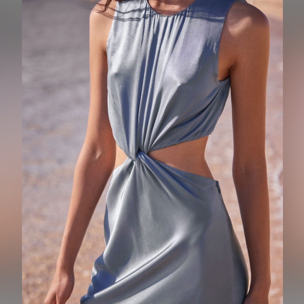 Shona Joy GIORGIA TWIST FRONT SLEEVELESS MIDI DRESS - BLUE SMOKE